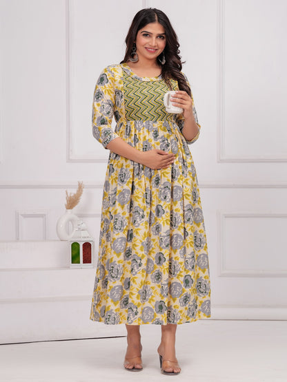 Golden teach cotton  maternity and feeding kurti