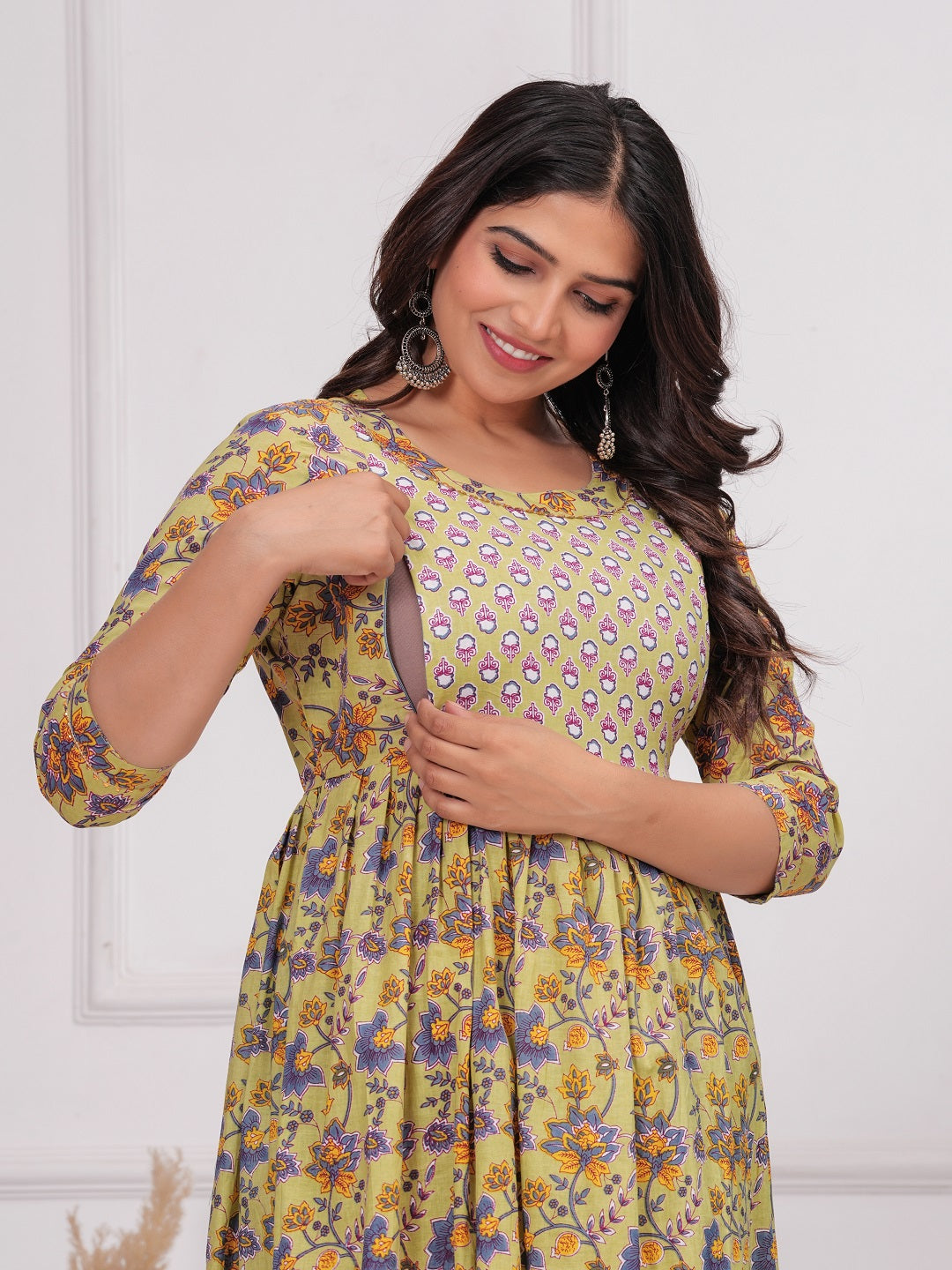 Golden teach cotton  maternity and feeding kurti