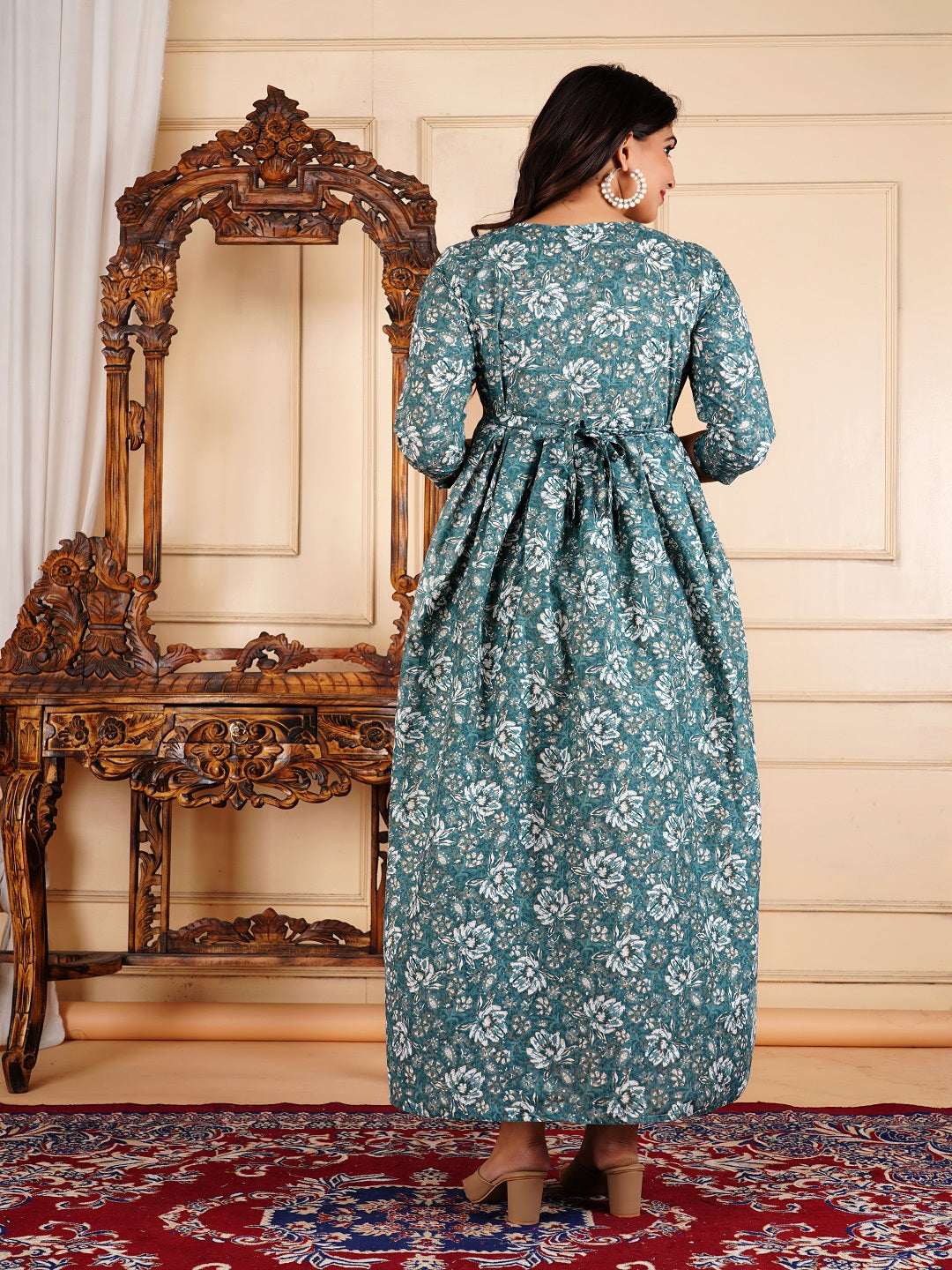 Silver flower rayon maternity and feeding kurtic