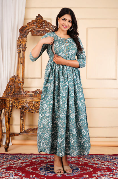 Silver flower rayon maternity and feeding kurtic