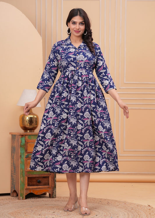 Blue Flower rayon maternity and feeding kurti