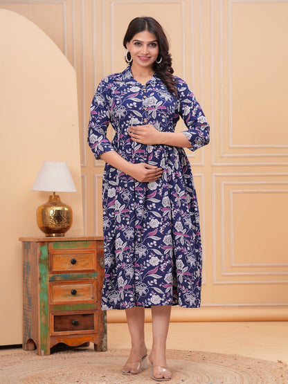 Blue Flower rayon maternity and feeding kurti