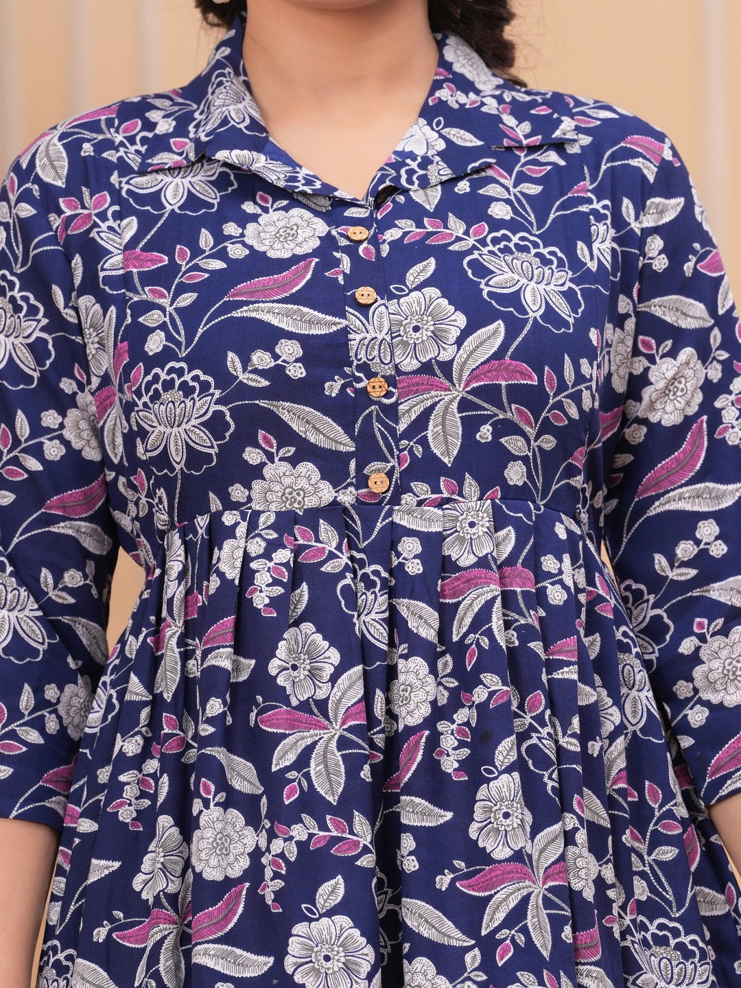 Blue Flower rayon maternity and feeding kurti