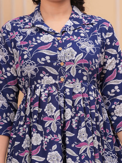 Blue Flower rayon maternity and feeding kurti