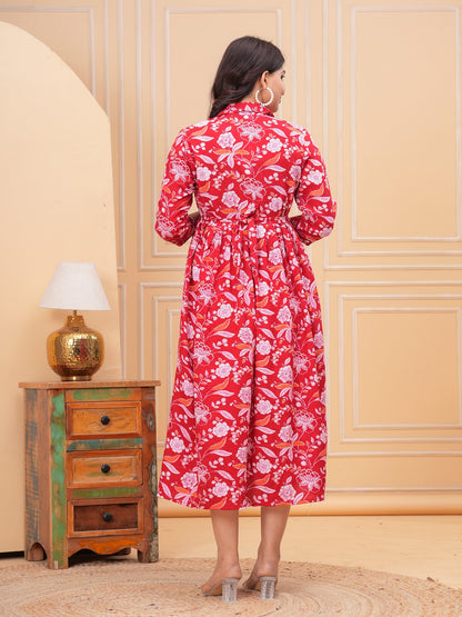 Red Flower rayon maternity and feeding kurti