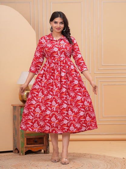 Red Flower rayon maternity and feeding kurti