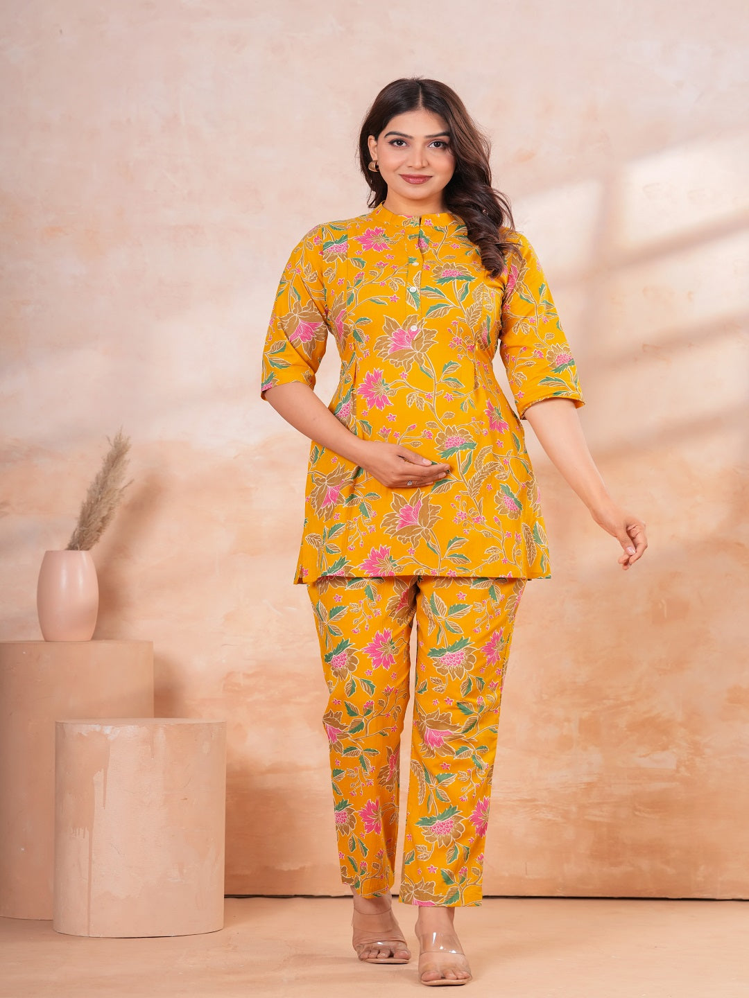 Yellow pink flower cotton Feeding cord set