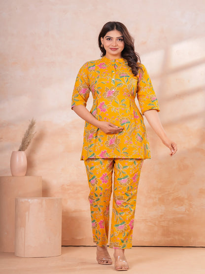 Yellow pink flower cotton Feeding cord set