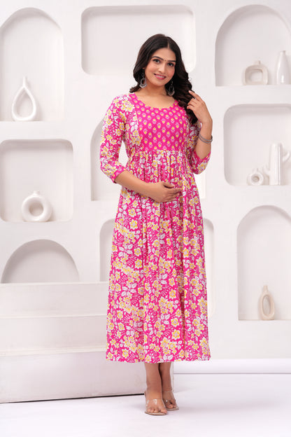 Pink cotton maternity and feeding kurti
