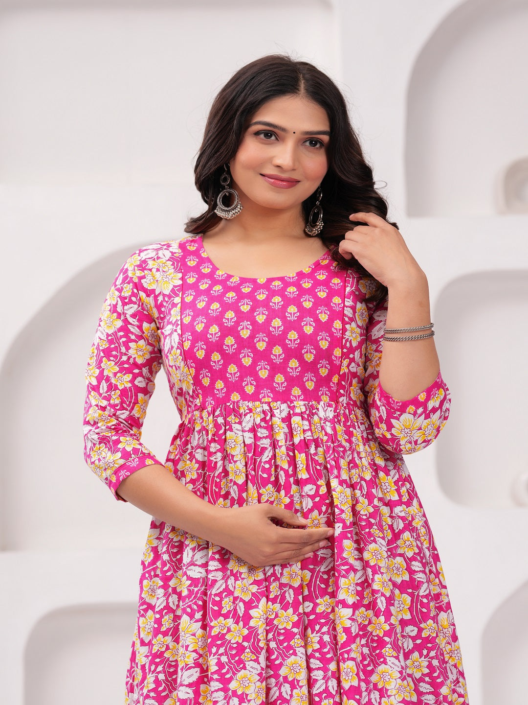 Pink cotton maternity and feeding kurti