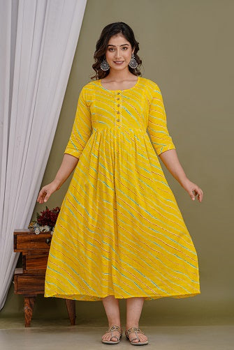 Yellow lahriya cotton maternity and feeding kurti