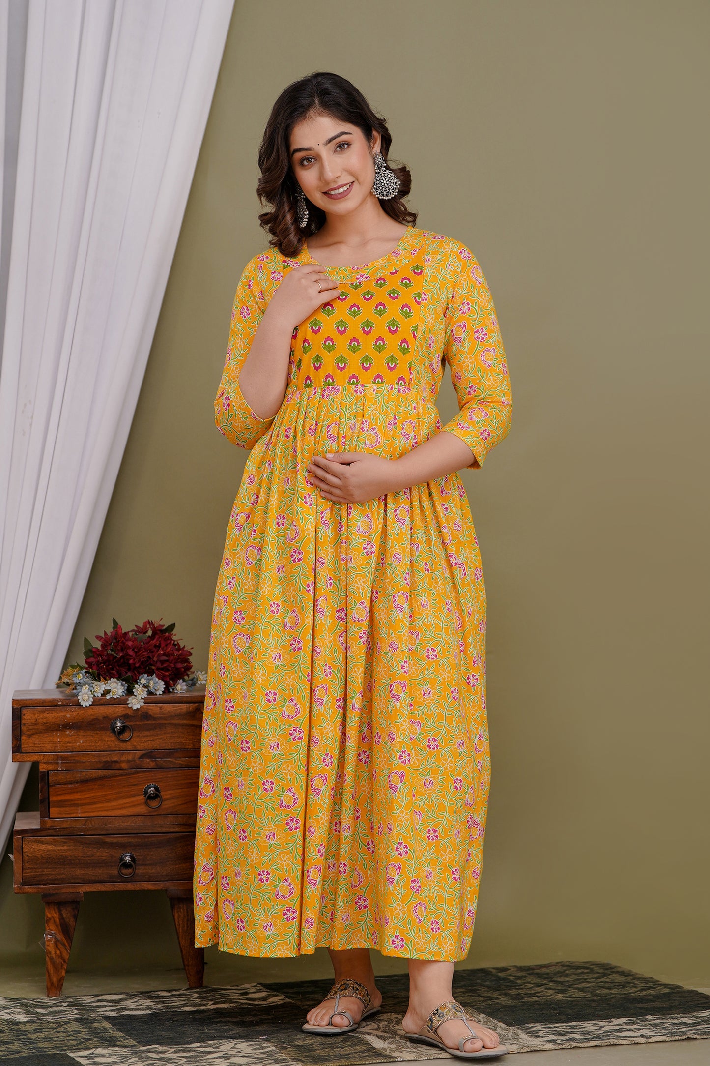 Satrangi   Cotton Printed Maternity And Feeding Kurti Combo Of 2