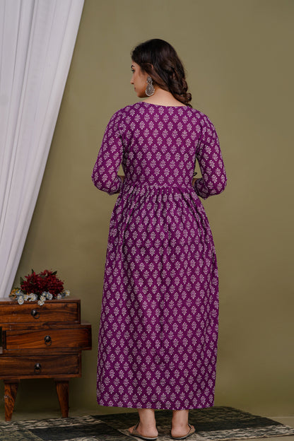 New purple print Cotton maternity and feeding kurti