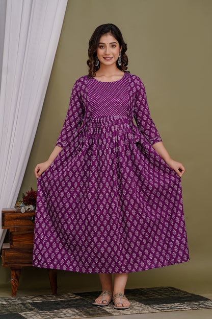 New purple print Cotton maternity and feeding kurti