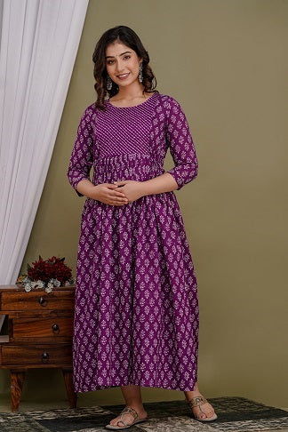 Pink malody   Cotton Printed Maternity And Feeding Kurti Combo Of 2