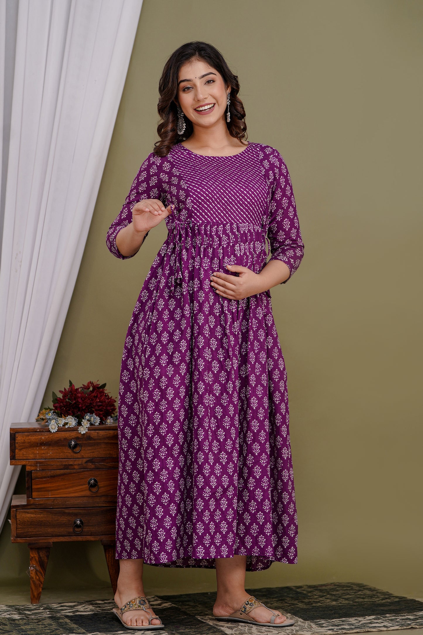 New purple print Cotton maternity and feeding kurti