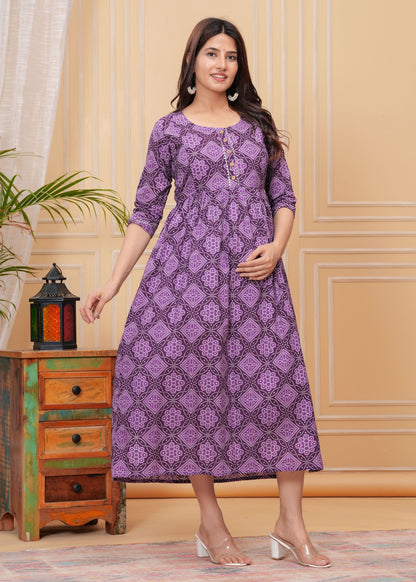 Purple jhoom cotton maternity and feeding kurti