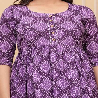 Purple jhoom cotton maternity and feeding kurti