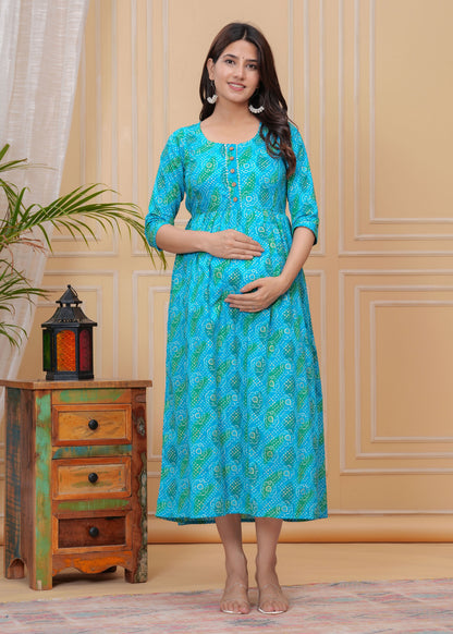 Blue blossom cotton maternity and feeding kurti