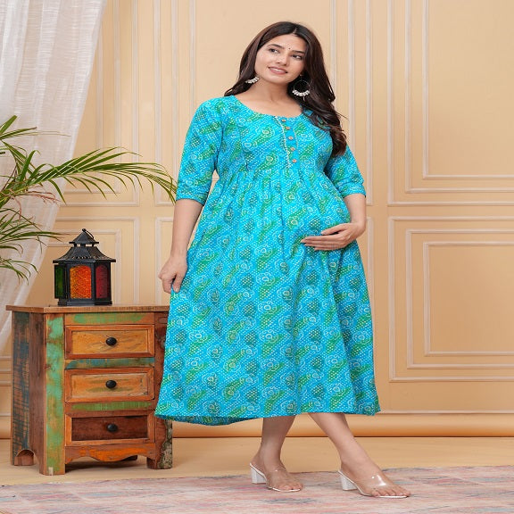 Blue blossom cotton maternity and feeding kurti