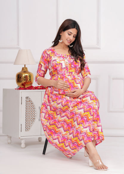 Jim som Pink cotton maternity and feeding kurti