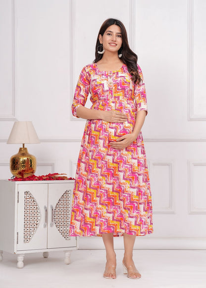 Jim som Pink cotton maternity and feeding kurti