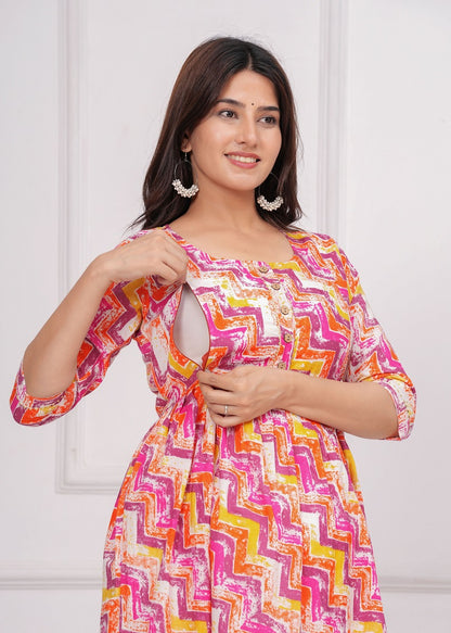 Jim som Pink cotton maternity and feeding kurti