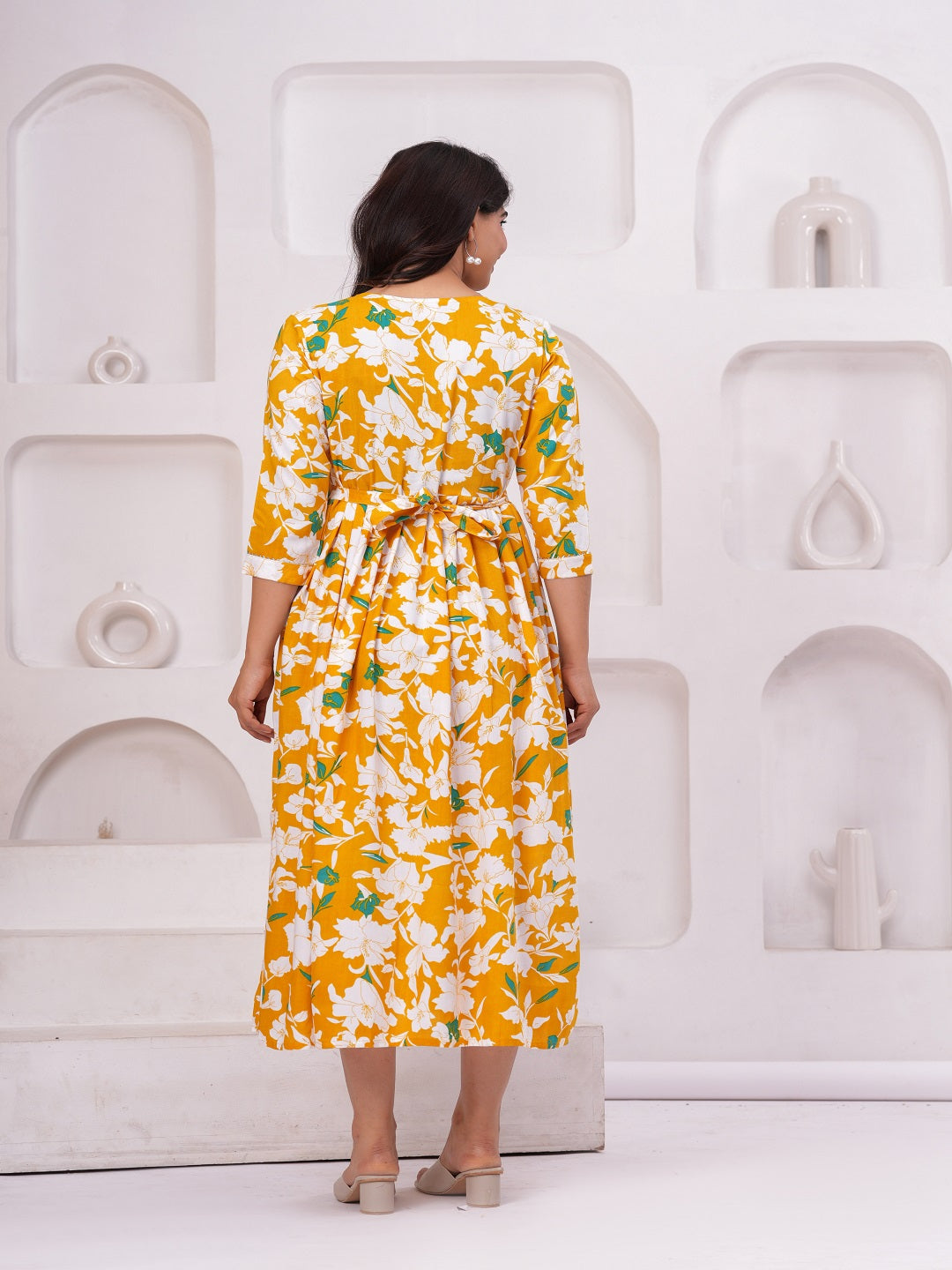 Yellow patkha rayon maternity and feeding kurti