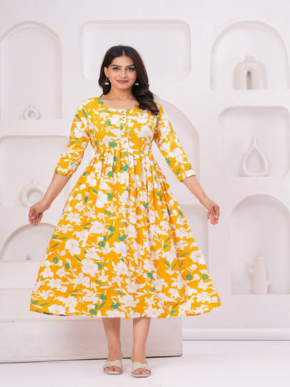 Yellow patkha rayon maternity and feeding kurti