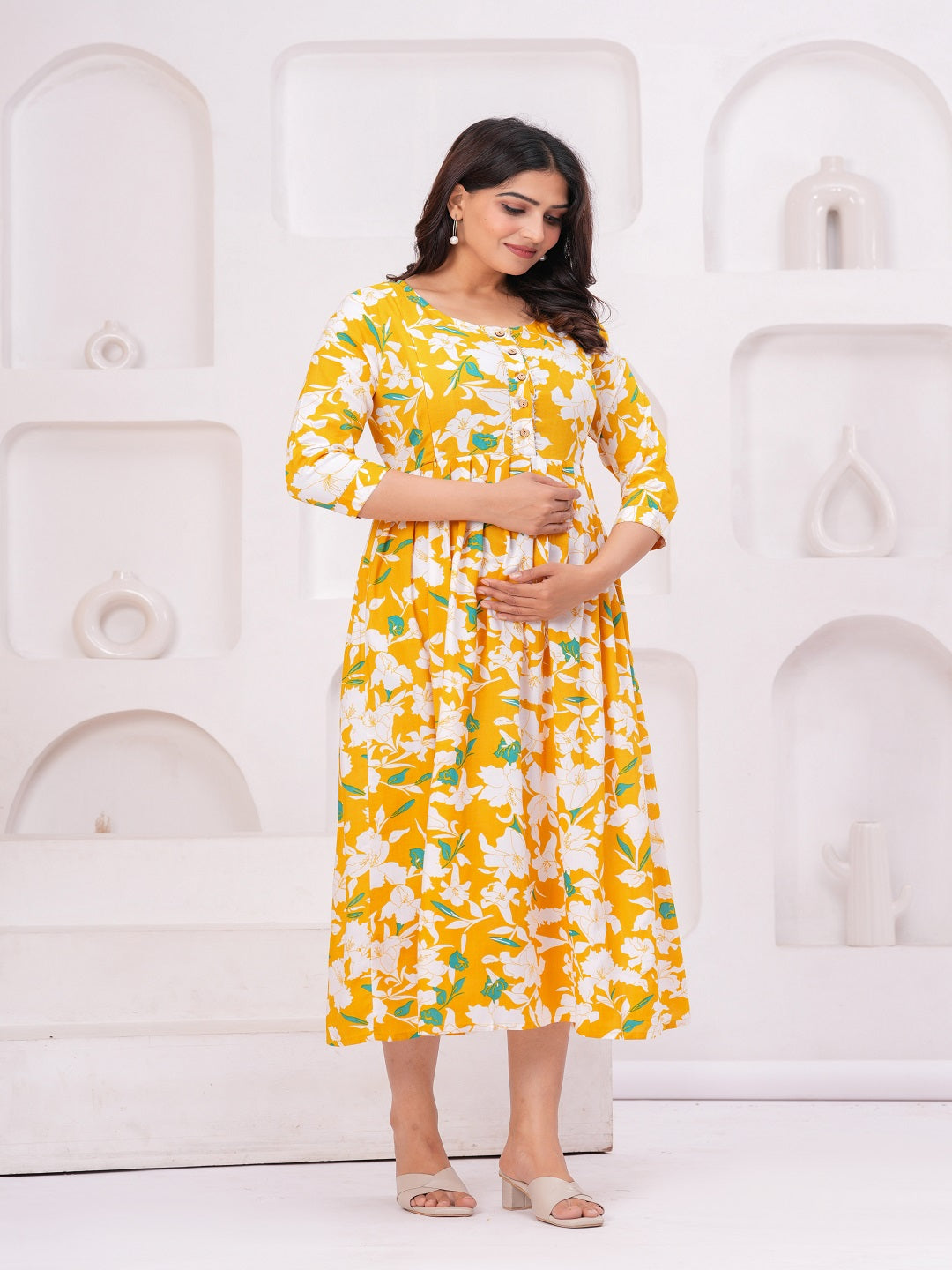 Yellow patkha rayon maternity and feeding kurti
