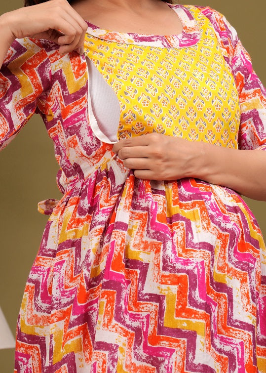 Planting pink cotton maternity and feeding kurti