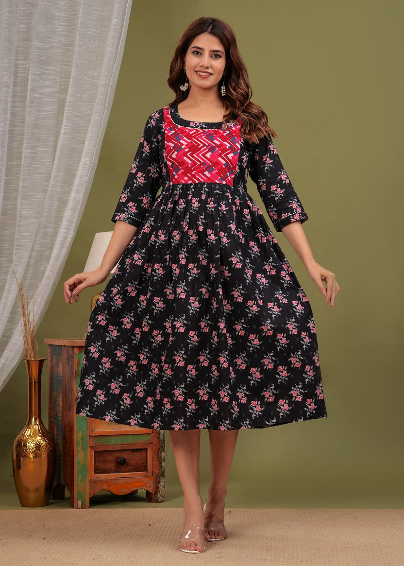 Burbun black cotton maternity and feeding kurti