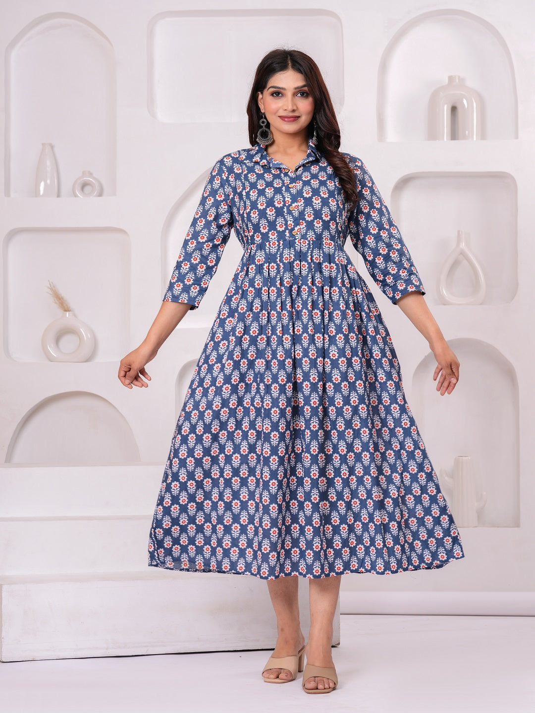 Blue smooth cotton maternity and feeding kurti