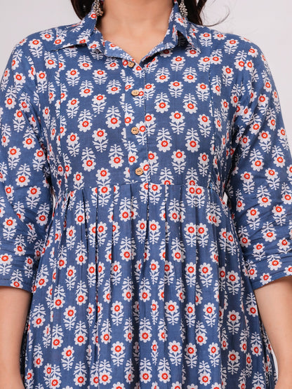 Blue smooth cotton maternity and feeding kurti