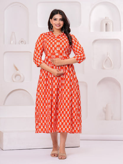 Red smooth cotton maternity and feeding kurti