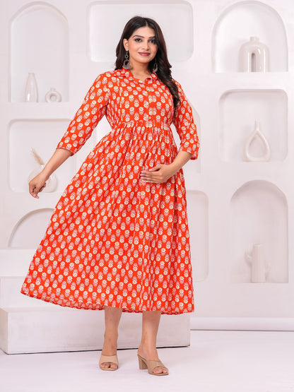 Red smooth cotton maternity and feeding kurti