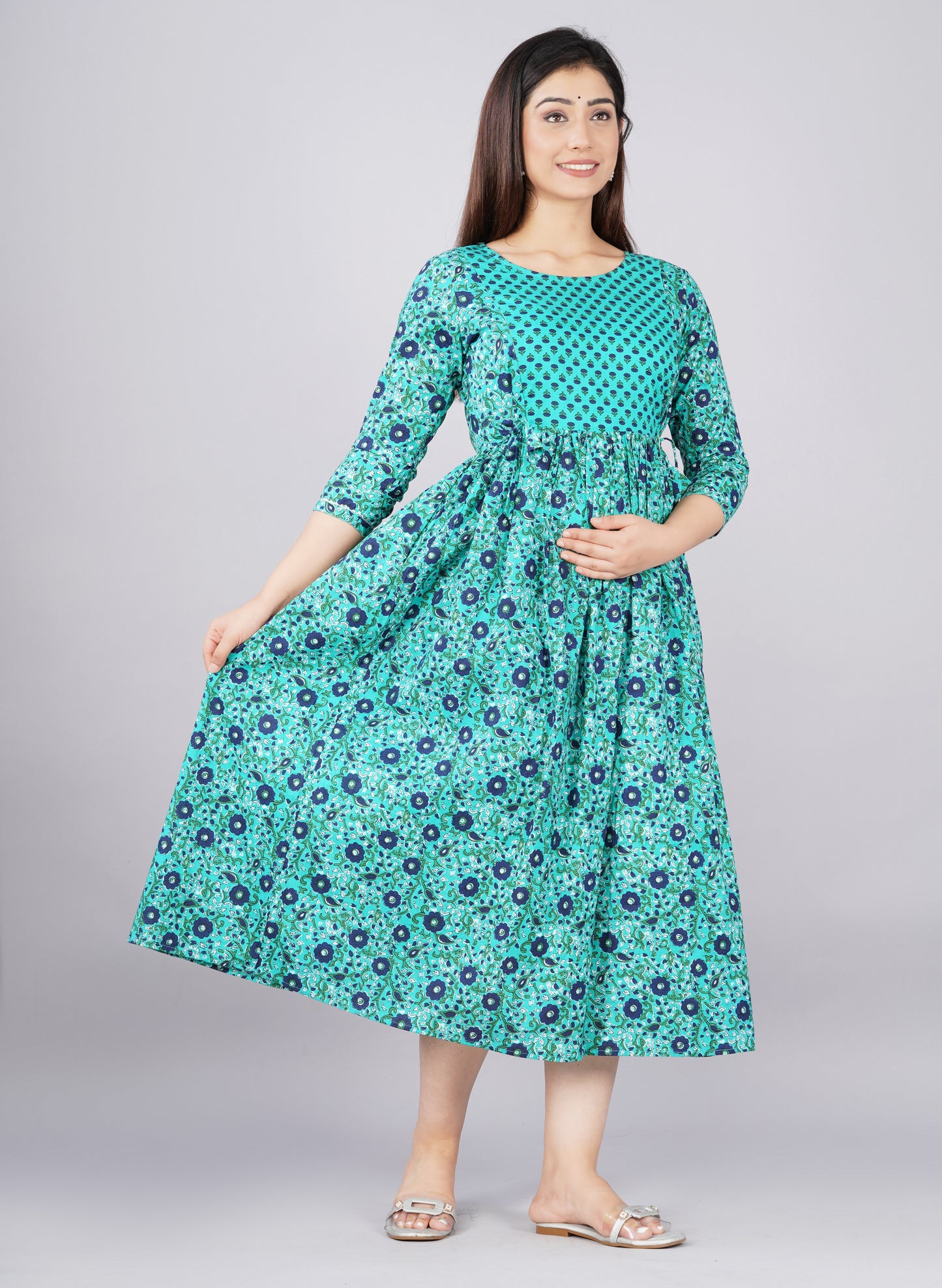 Blue circle Cotton maternity and feeding kurti