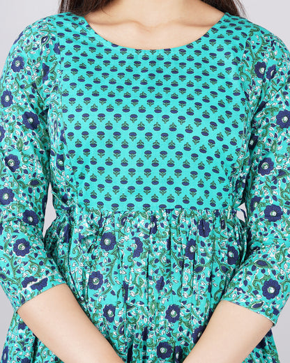 Blue circle Cotton maternity and feeding kurti