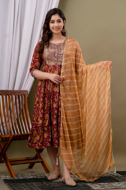 Cotton gown with Dupatta set