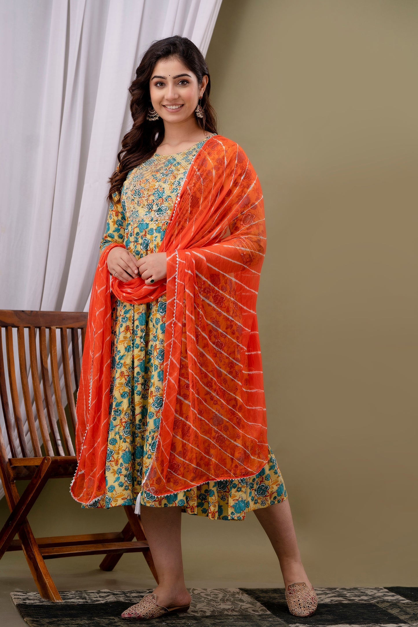 Cotton  gown with Dupatta set