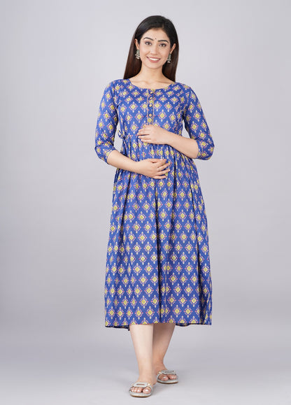 Indigo infasion Cotton printed  maternity and feeding kurti