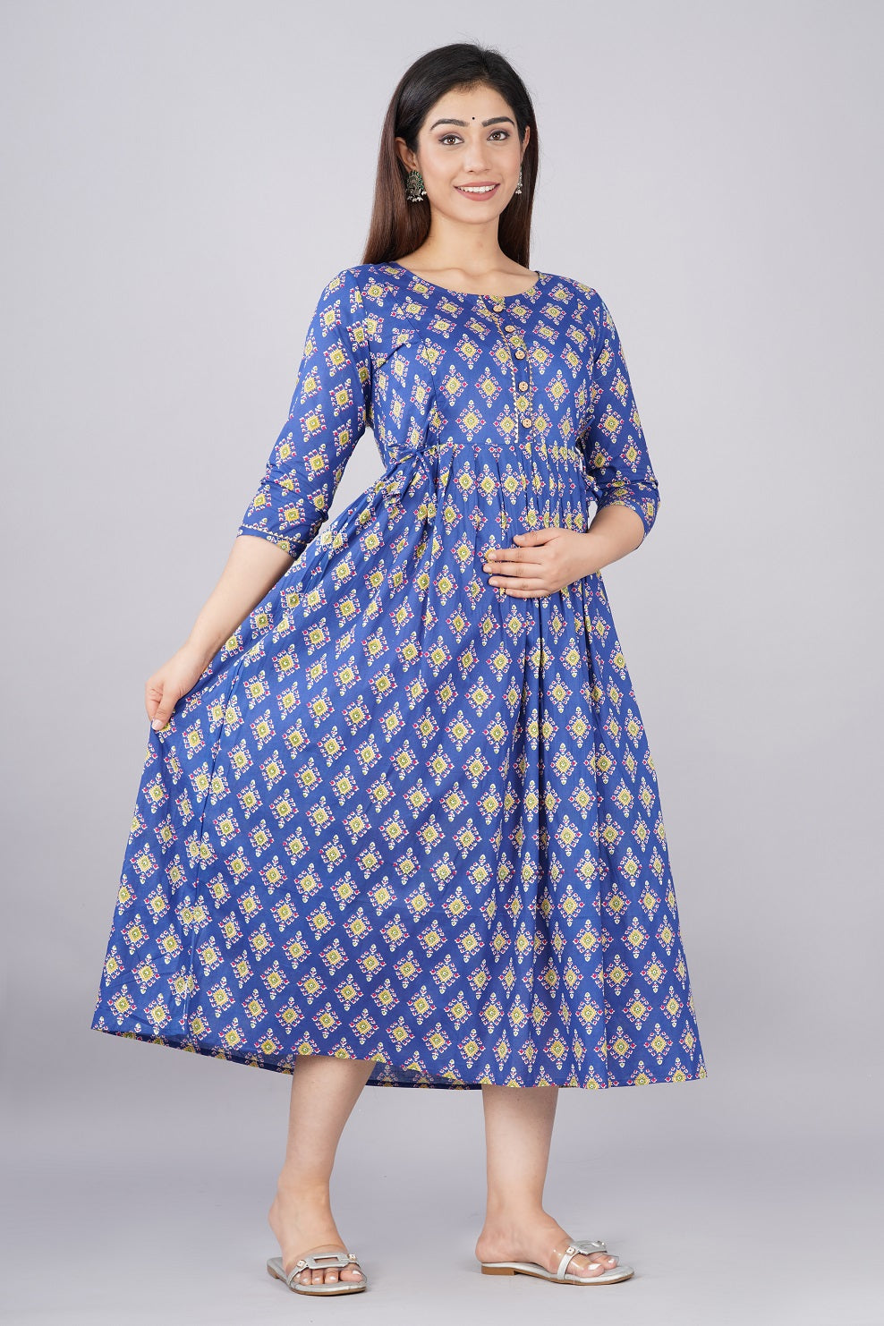 Indigo infasion Cotton printed  maternity and feeding kurti