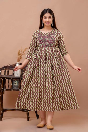 Lahriya laining cotton maternity and feeding kurti