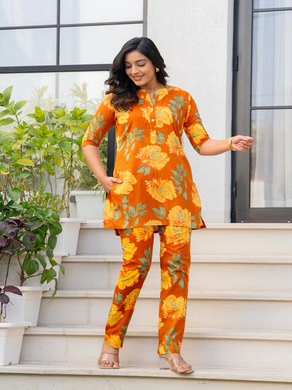 Brown mota pathka cotton printed cord set