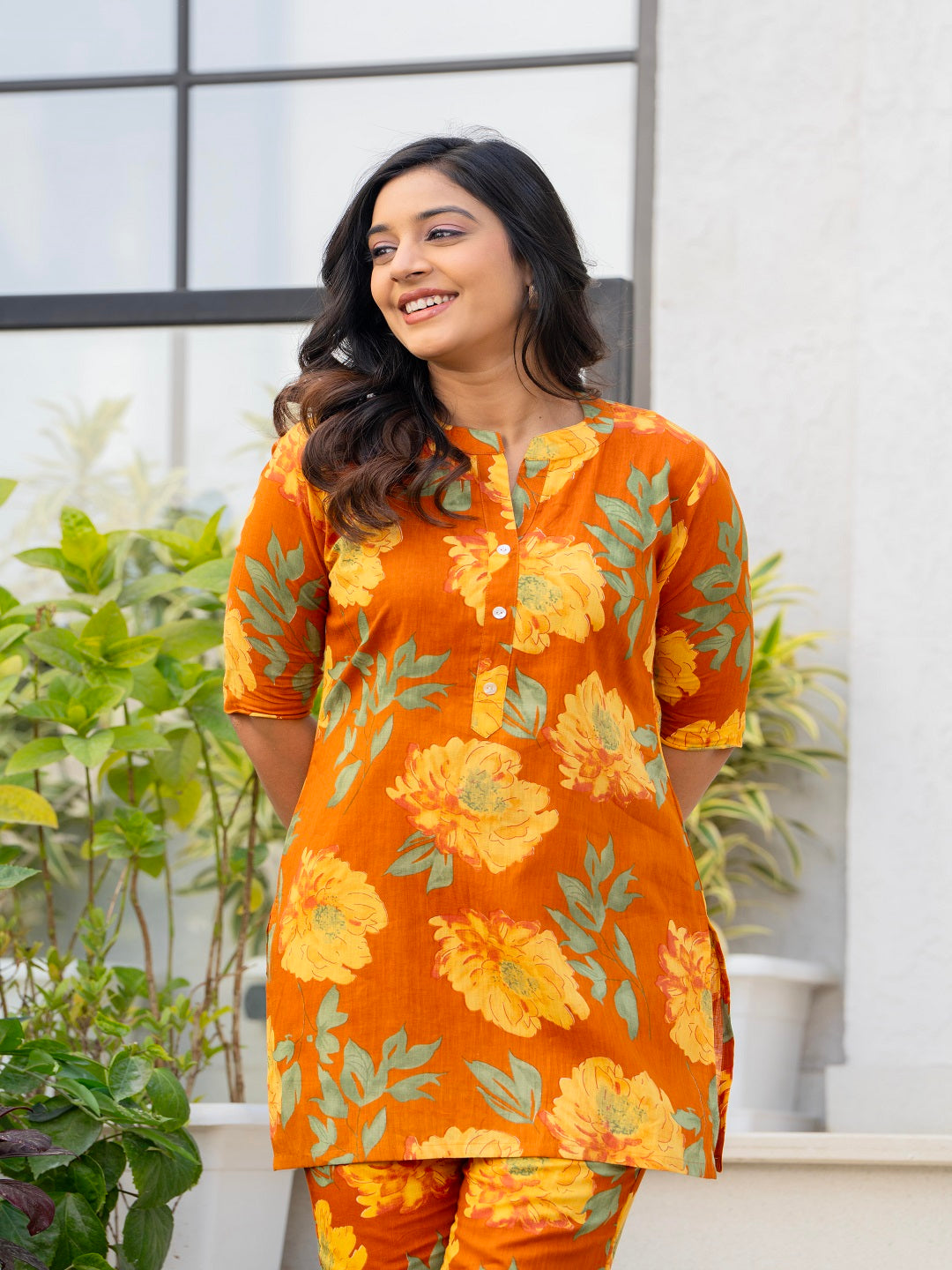 Brown mota pathka cotton printed cord set