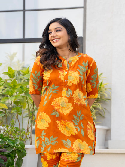 Brown mota pathka cotton printed cord set