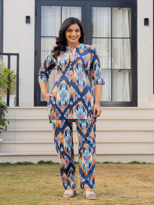 Zick zak blue cotton printed cord set