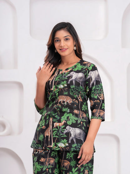 Green animal print cotton cord set