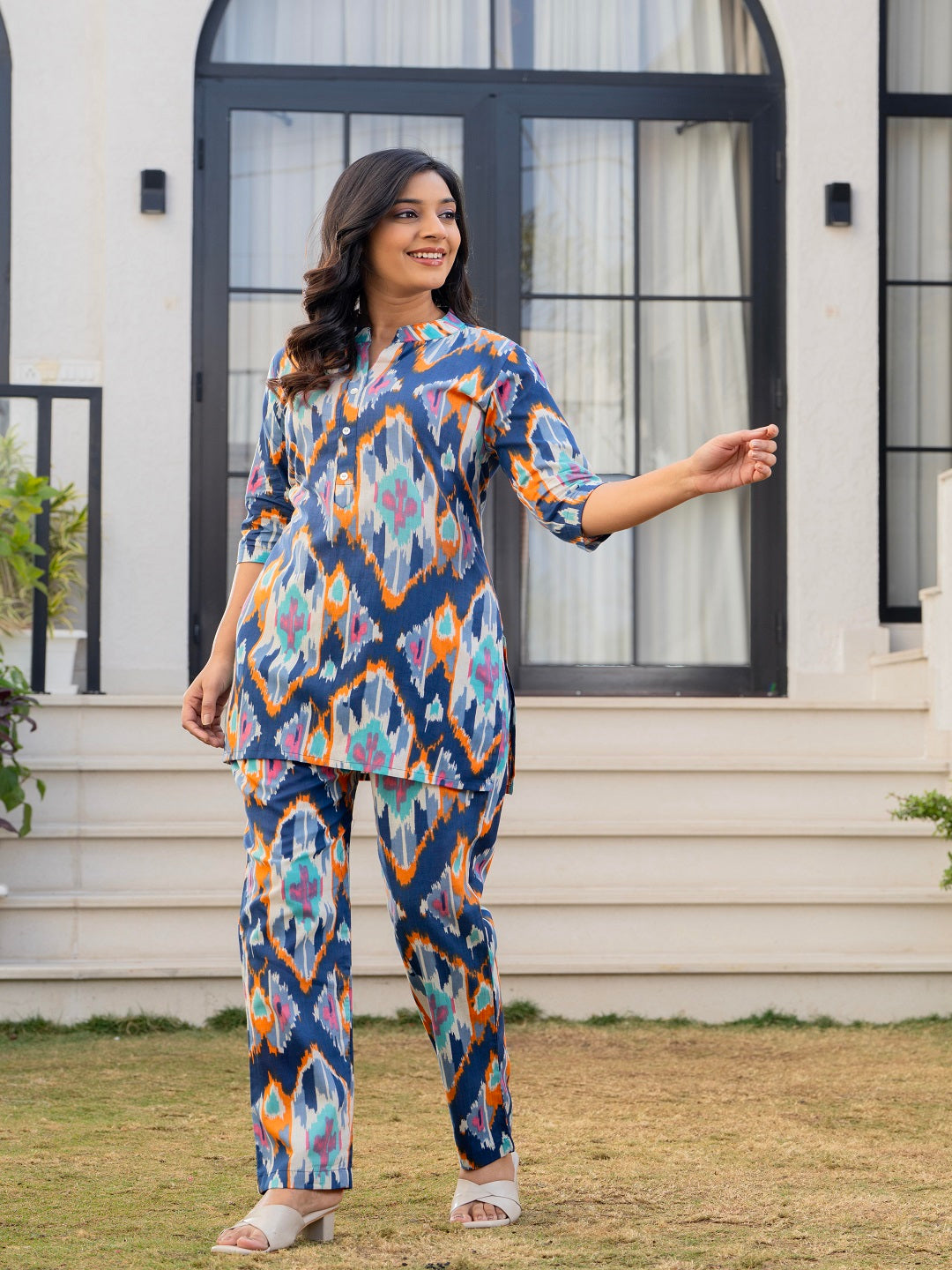 Zick zak blue cotton printed cord set