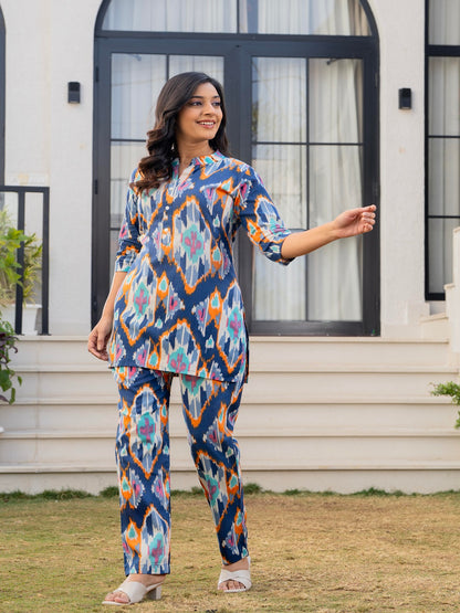 Zick zak blue cotton printed cord set